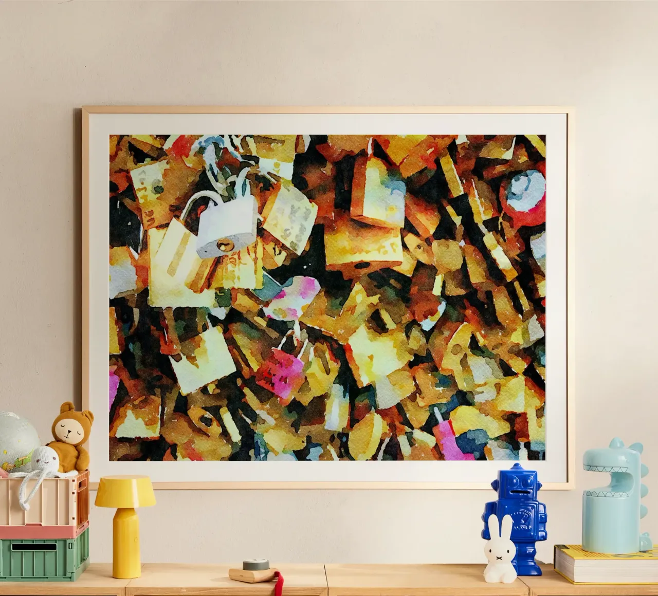 Amore a Parigi poster con telaio in legno da Massimo Frascogna