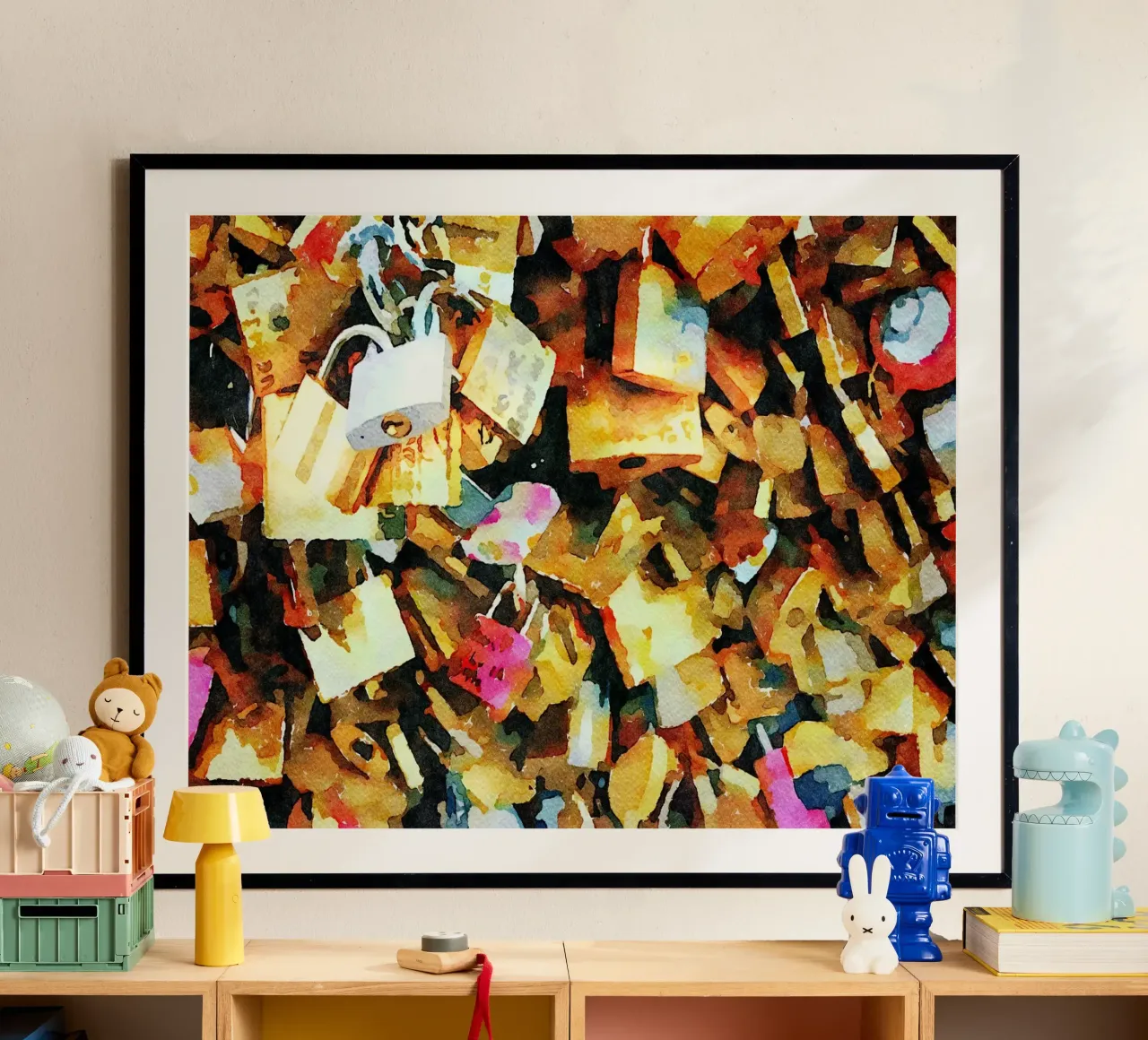 Amore a Parigi poster con telaio in legno da Massimo Frascogna