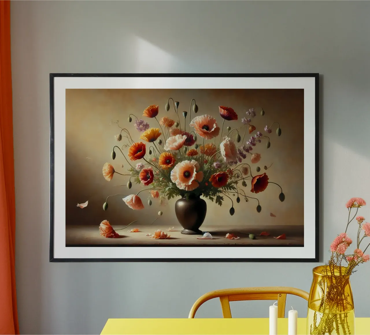 Bouquet di papaveri vittoriani poster con telaio in legno da VintageBotanics