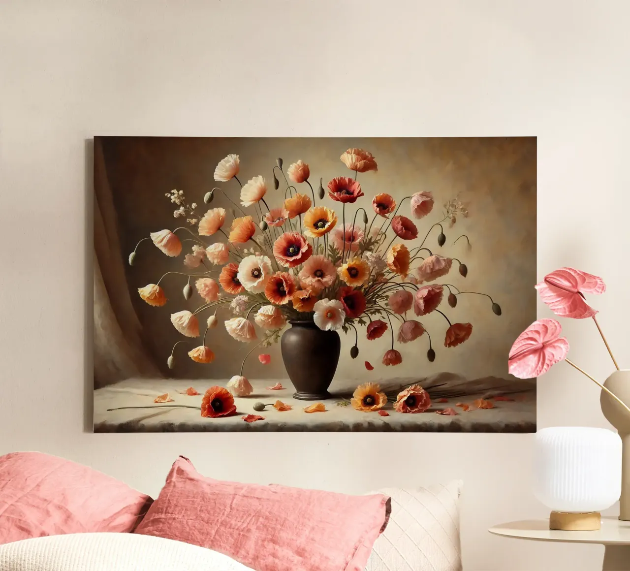 Viktorianischer Mohnblumenstrauß Leinwand mit Schattenfugenrahmen von VintageBotanics