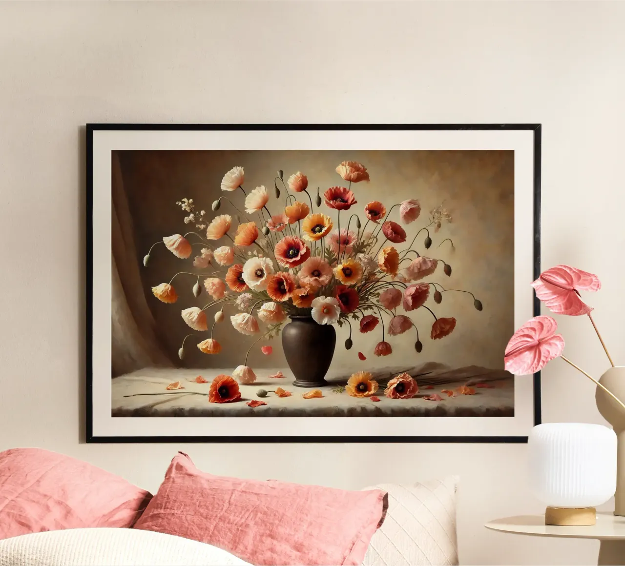Bouquet di papaveri vittoriani poster con telaio in plastica da VintageBotanics