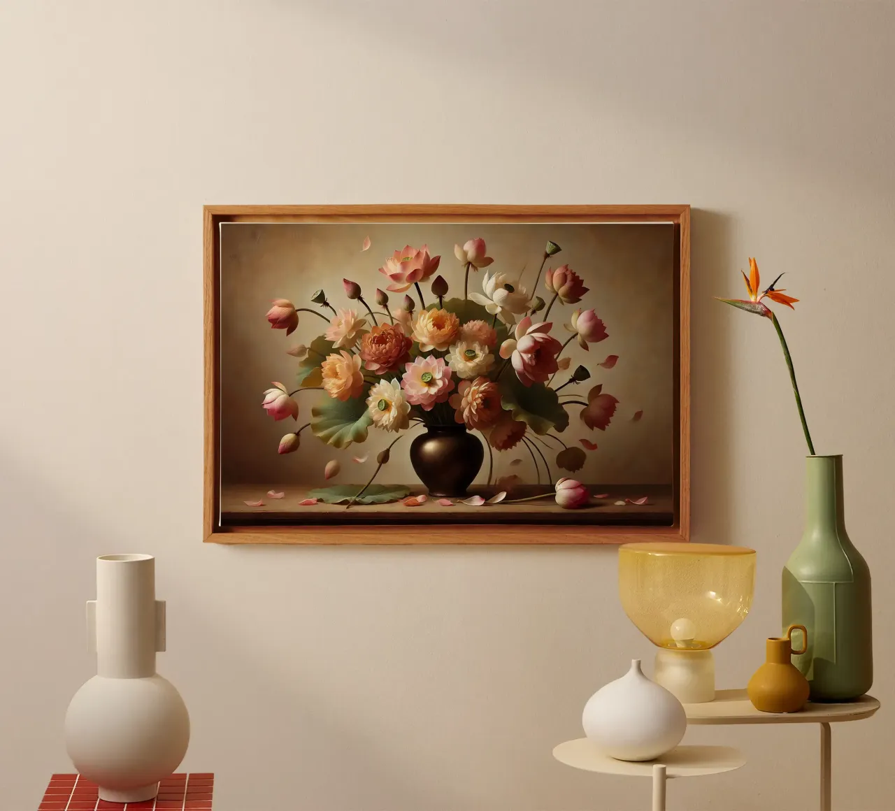 Victorian Lotus Bouquet canvas with Floater frame by VintageBotanics