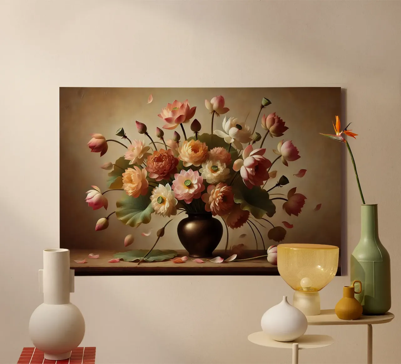 Victorian Lotus Bouquet canvas with Floater frame by VintageBotanics