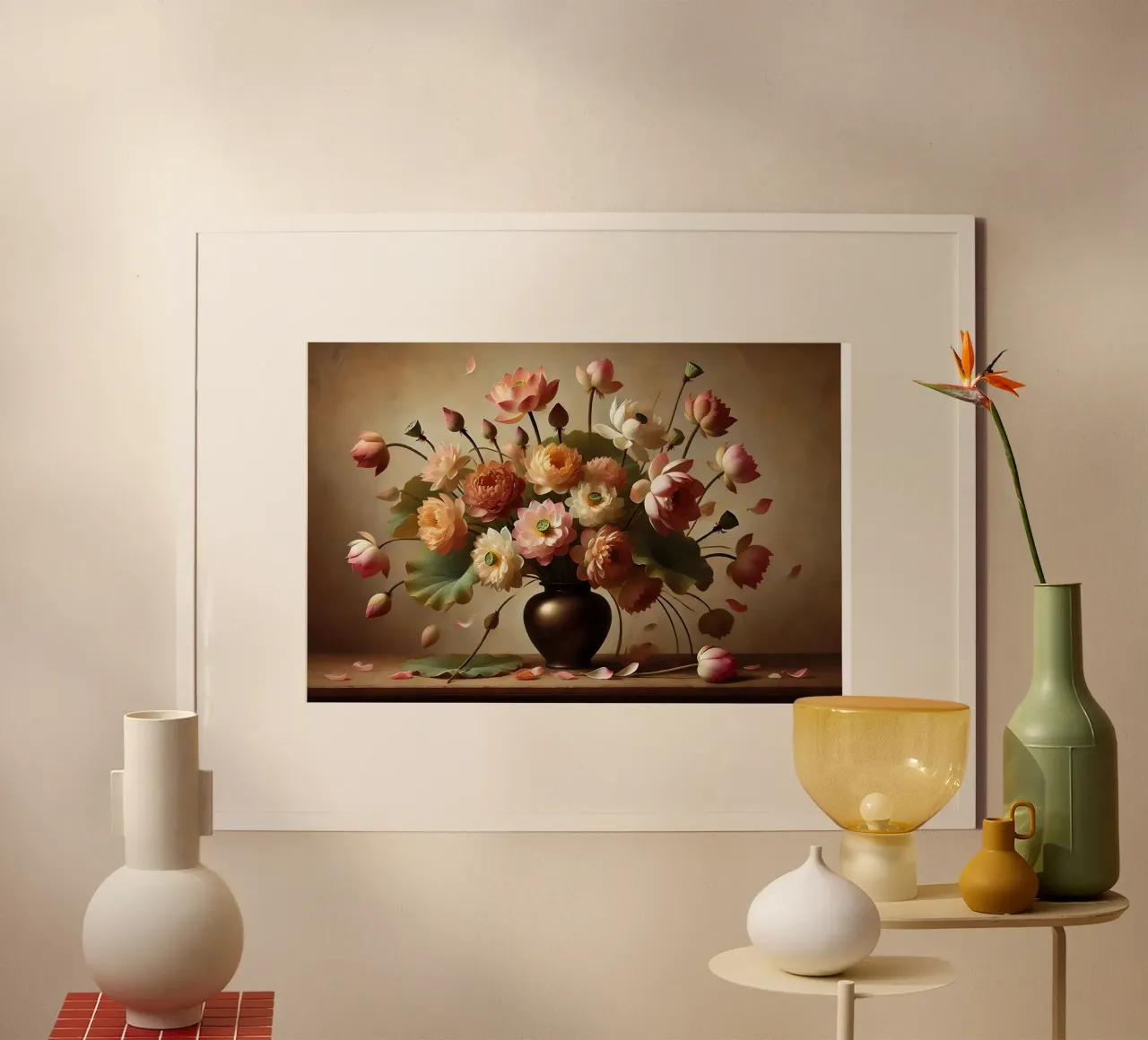Bouquet di loto vittoriano poster con telaio in legno da VintageBotanics