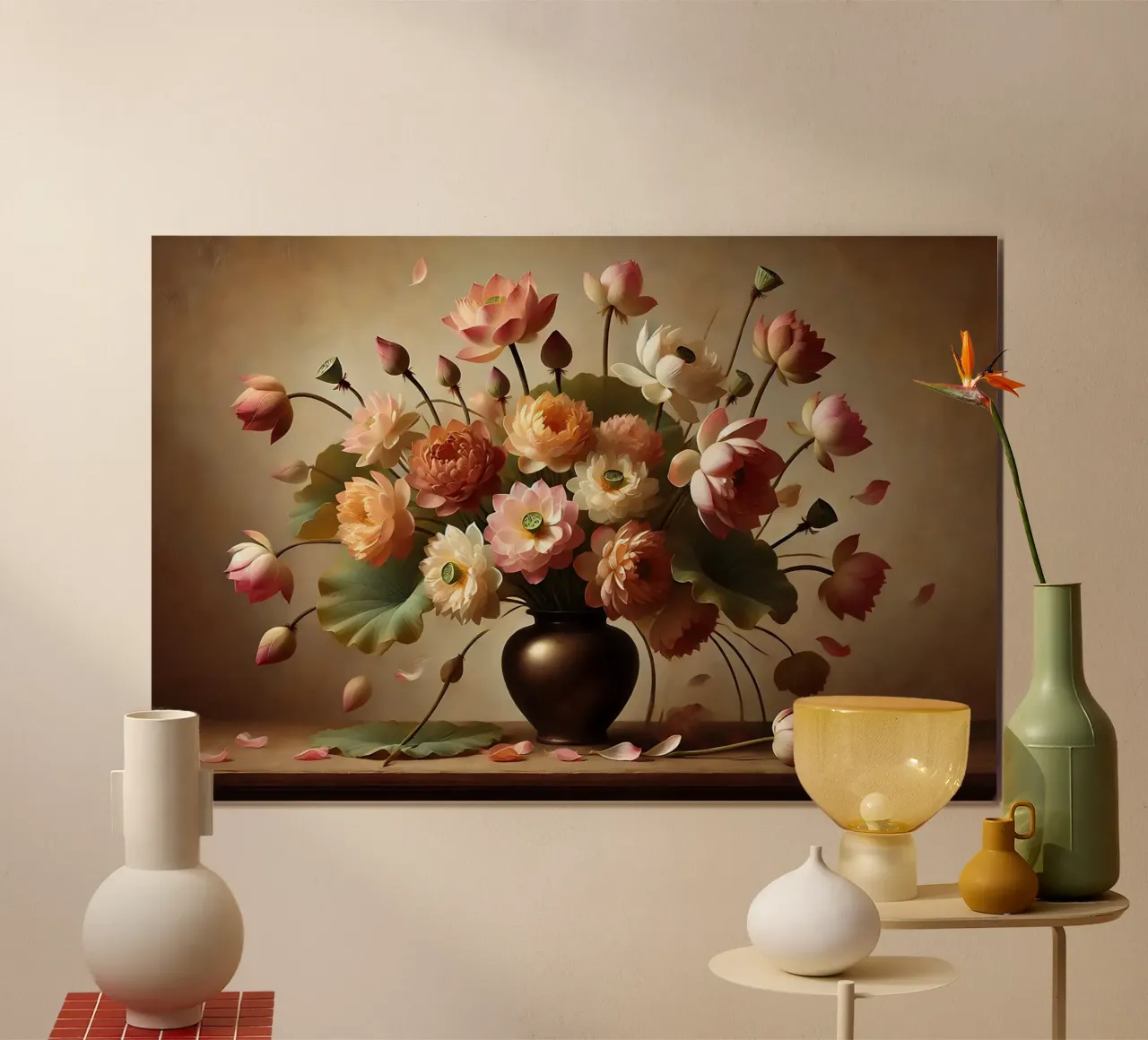 Bouquet di loto vittoriano poster con telaio in legno da VintageBotanics
