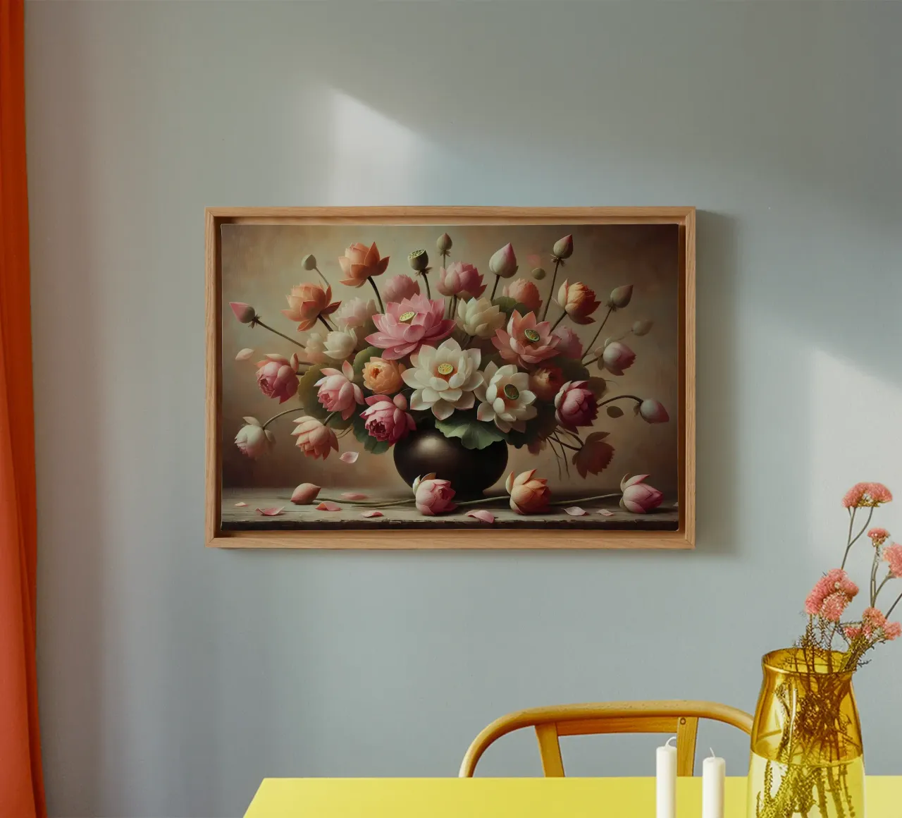 Victorian Lotus Bouquet canvas with Floater frame by VintageBotanics
