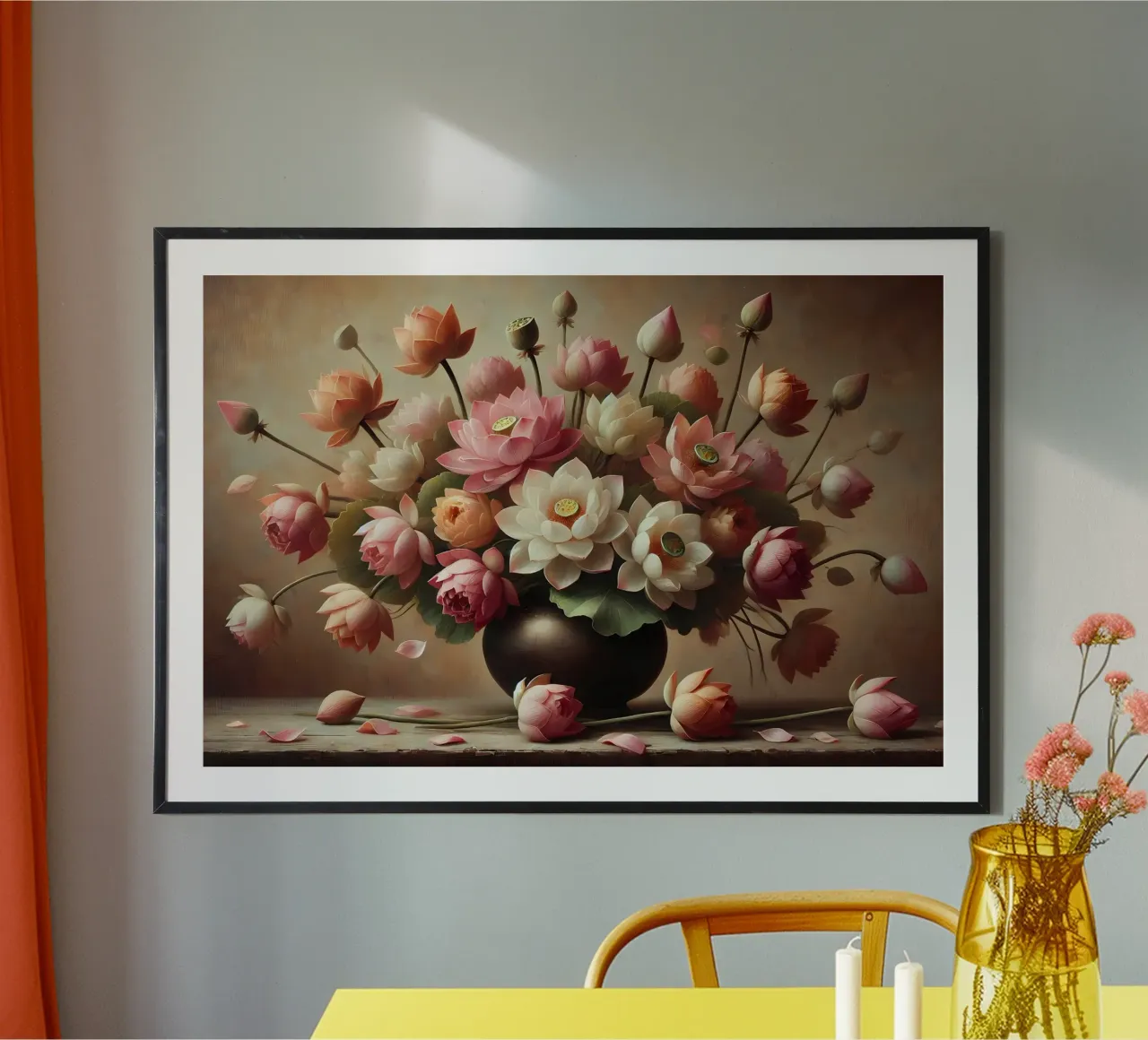 Bouquet di loto vittoriano poster con telaio in plastica da VintageBotanics