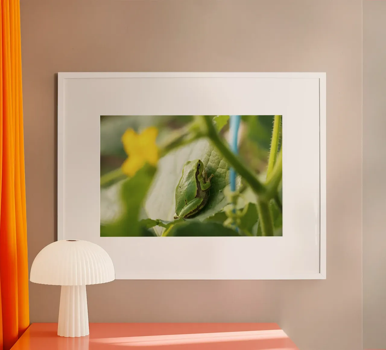 Piccola rana verde su foglia - Stampa d'arte naturalistica poster da jay
