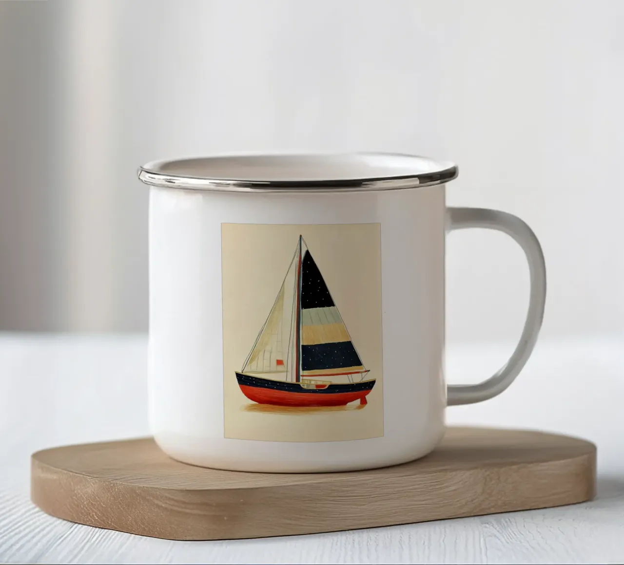 Barca a vela tazza in smalto da Curious Canvas