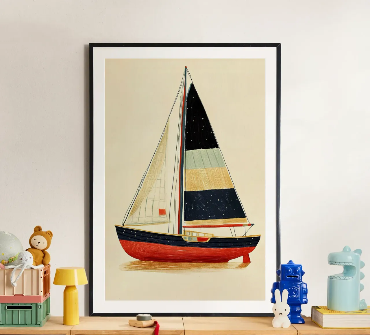 Barca a vela poster con telaio in legno da Curious Canvas