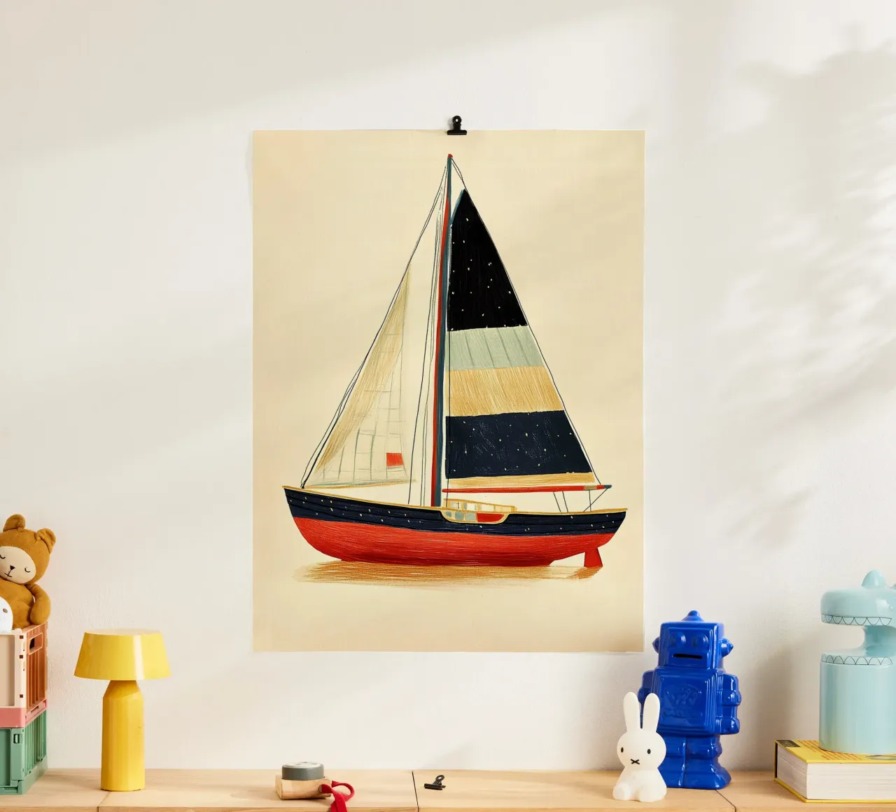 Barca a vela poster con telaio in legno da Curious Canvas