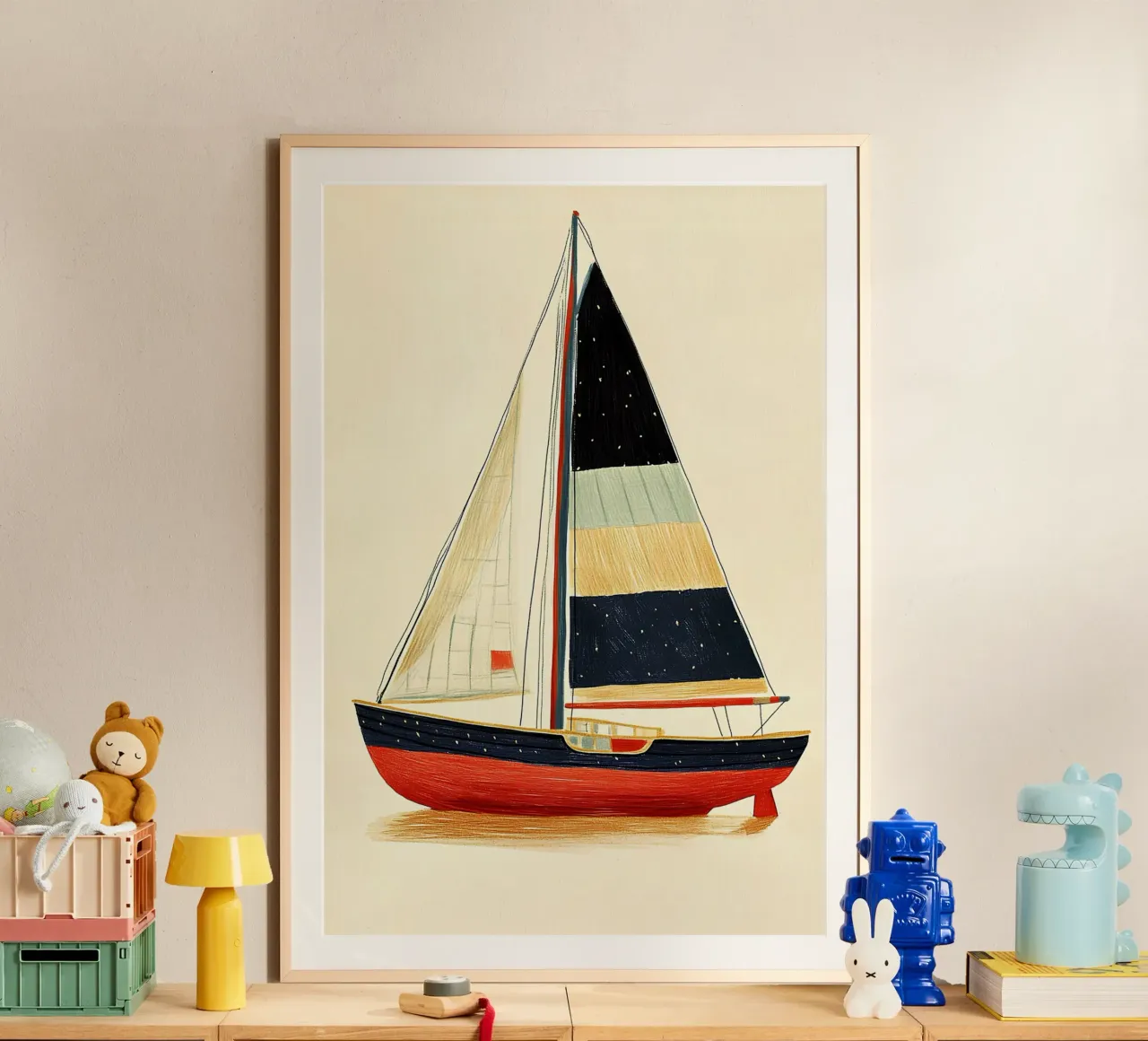 Barca a vela poster con telaio in legno da Curious Canvas