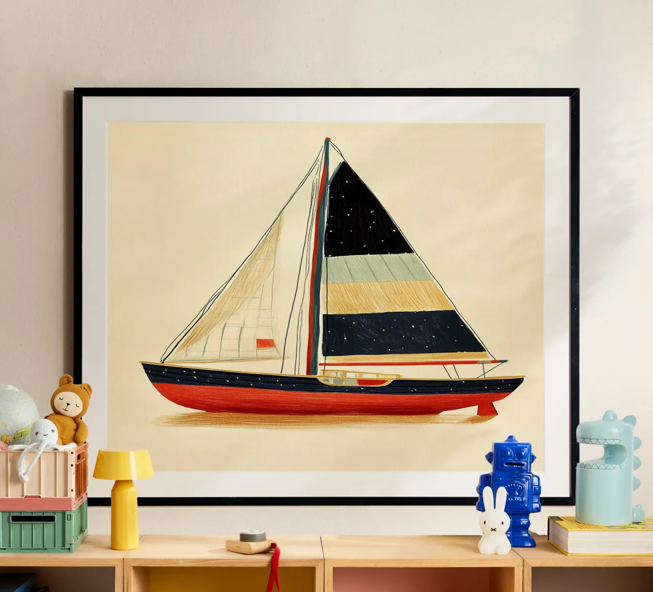 Barca a vela poster con telaio in legno da Curious Canvas