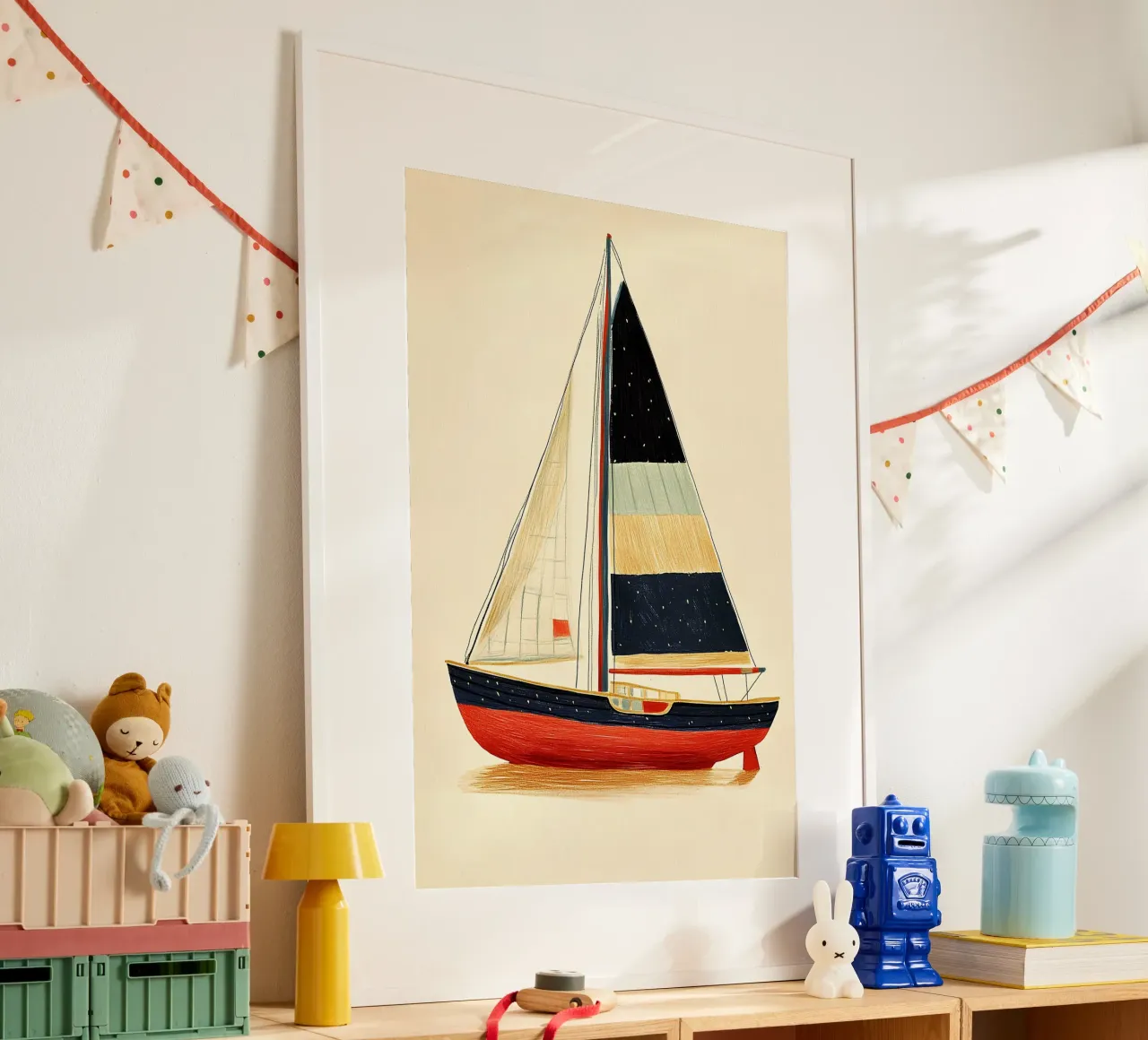 Barca a vela poster con telaio in legno da Curious Canvas