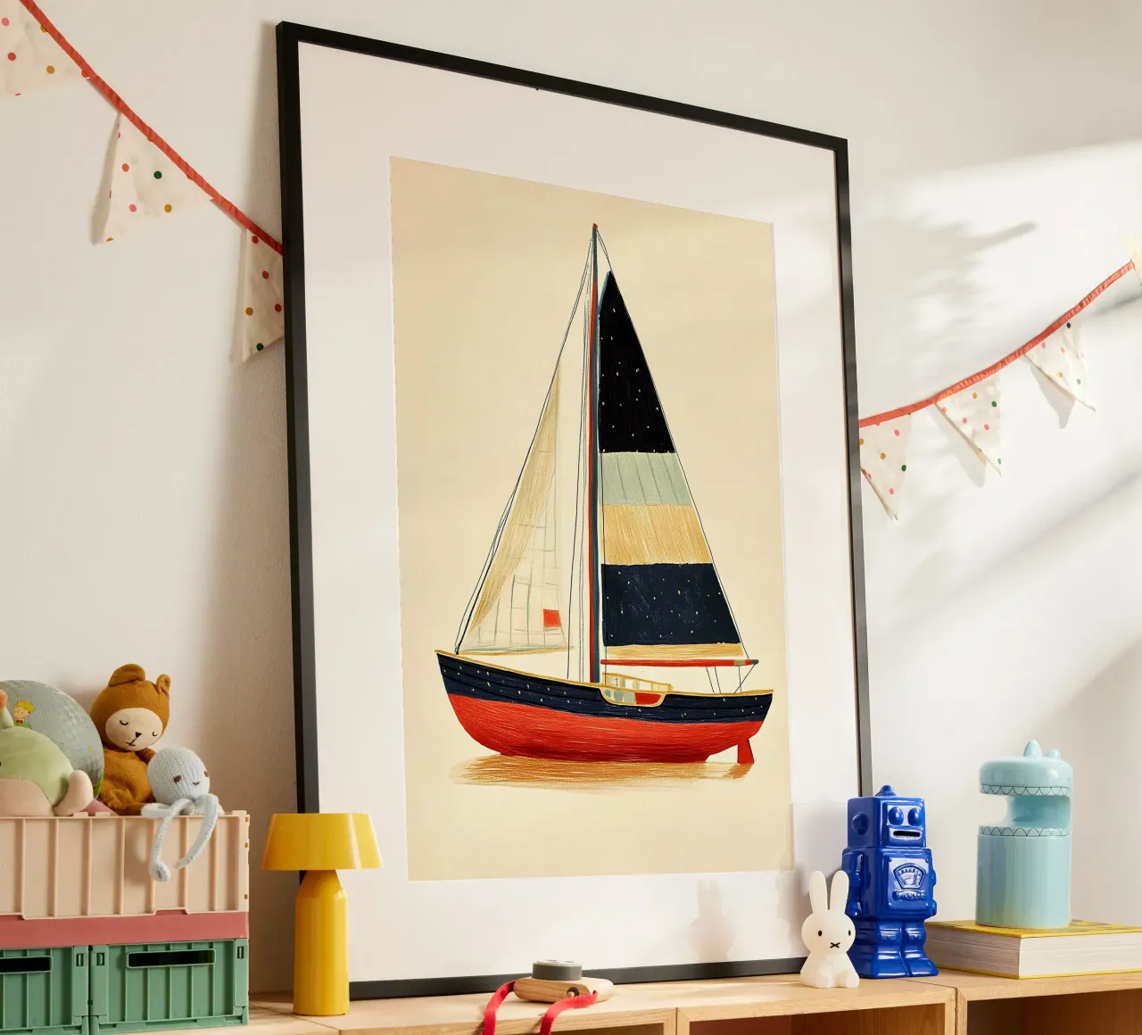 Barca a vela poster con telaio in legno da Curious Canvas