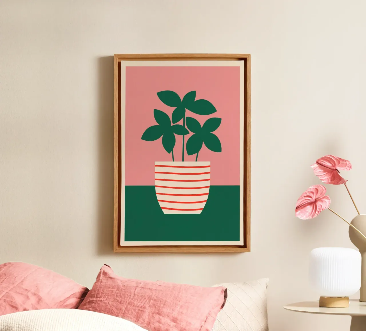 Illustrazione minimalista di una pianta in vaso tela con Cornice a cassetta da PurePeachStudio