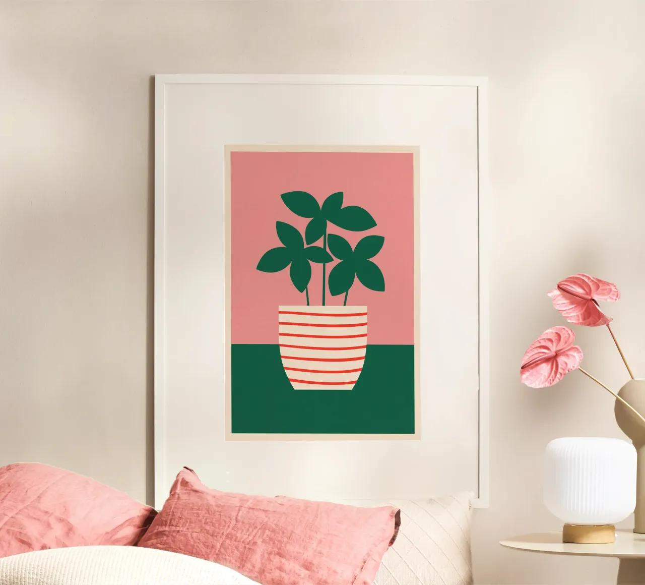 Illustrazione minimalista di una pianta in vaso poster con telaio in plastica da PurePeachStudio