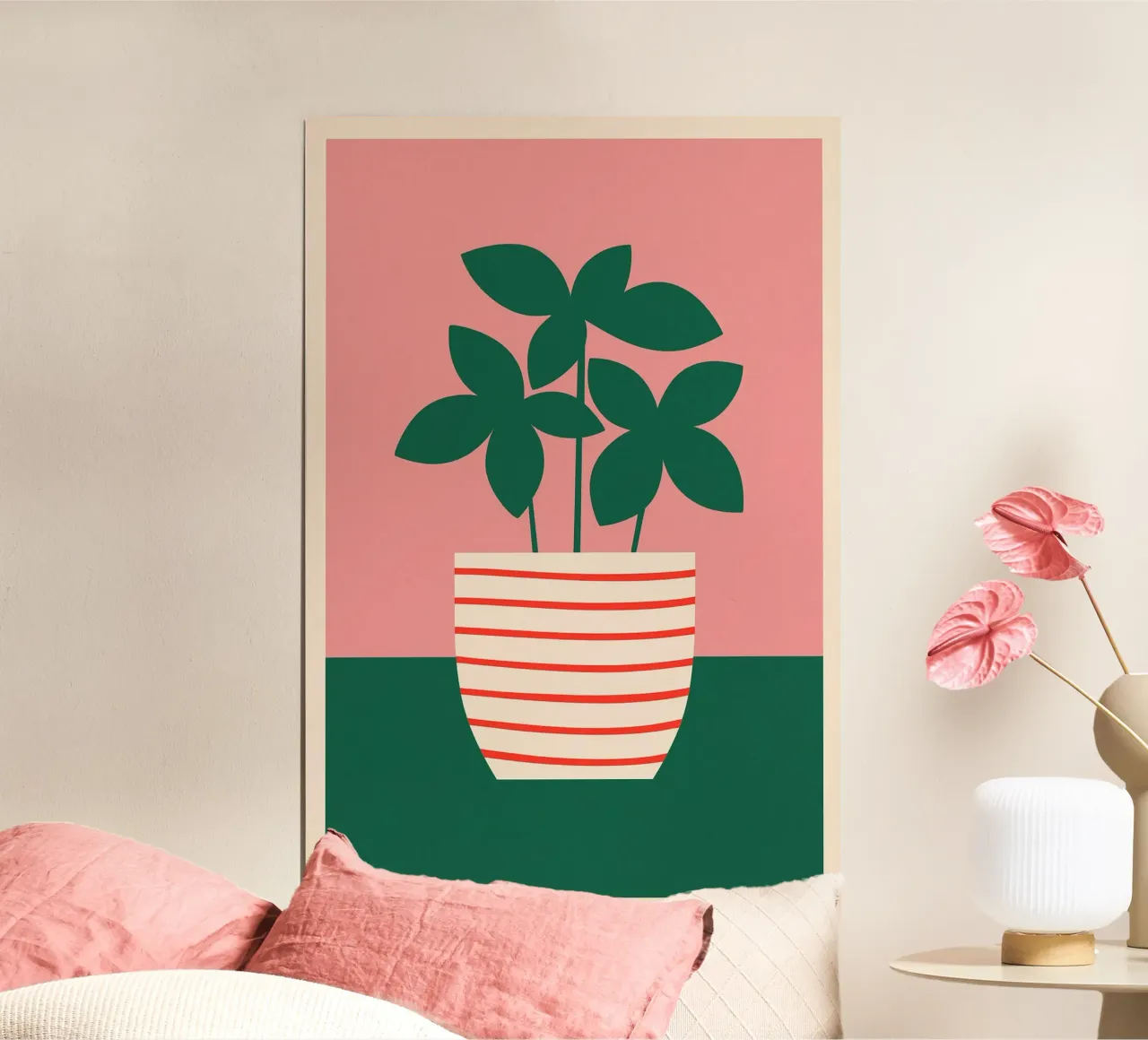 Illustrazione minimalista di una pianta in vaso poster con telaio in plastica da PurePeachStudio