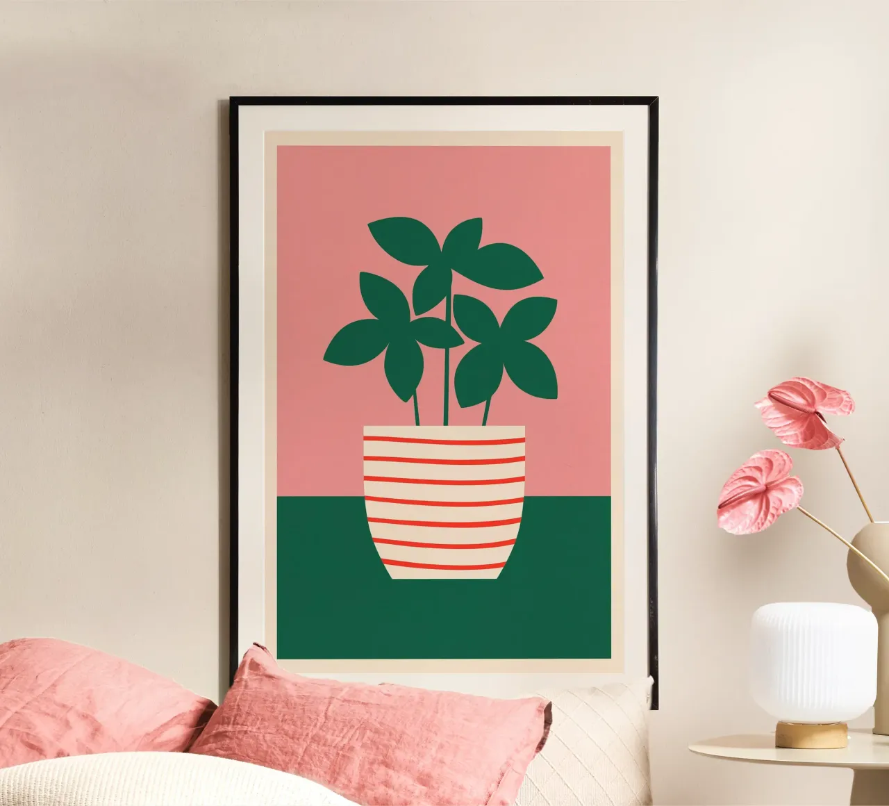 Illustrazione minimalista di una pianta in vaso poster con telaio in plastica da PurePeachStudio