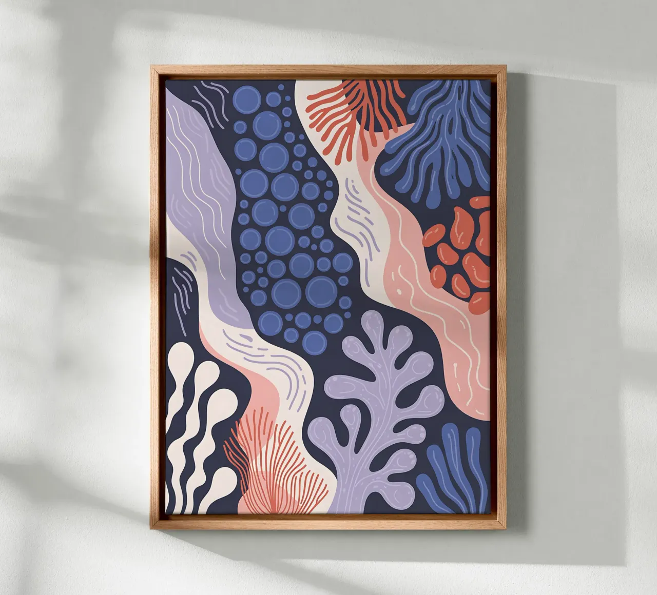 Abstract rif in blauw en roze canvas van Plain Thoughts