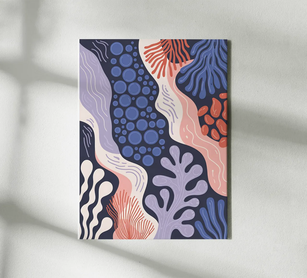 Abstract rif in blauw en roze canvas van Plain Thoughts