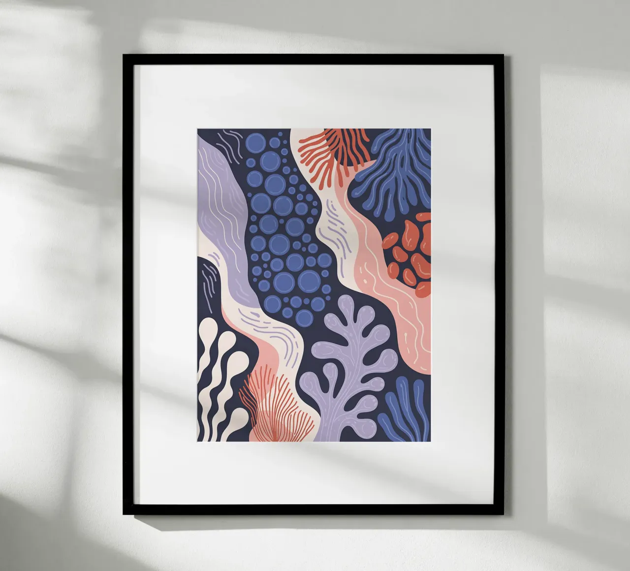 Abstract rif in blauw en roze poster met aluminium frame van Plain Thoughts