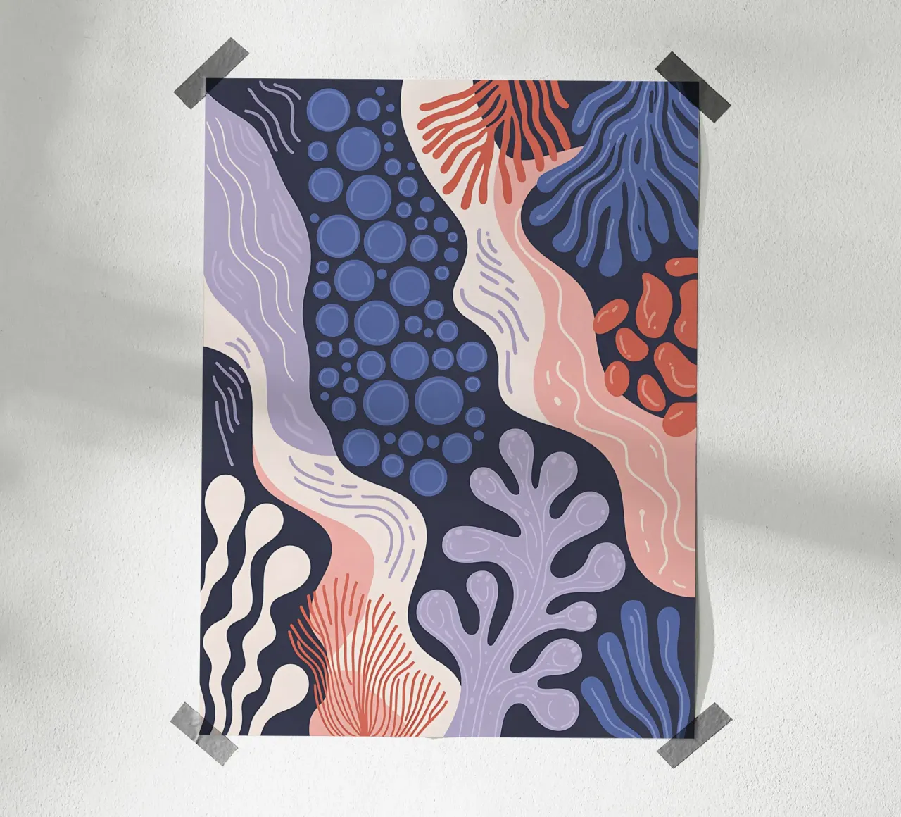 Abstract rif in blauw en roze poster met aluminium frame van Plain Thoughts