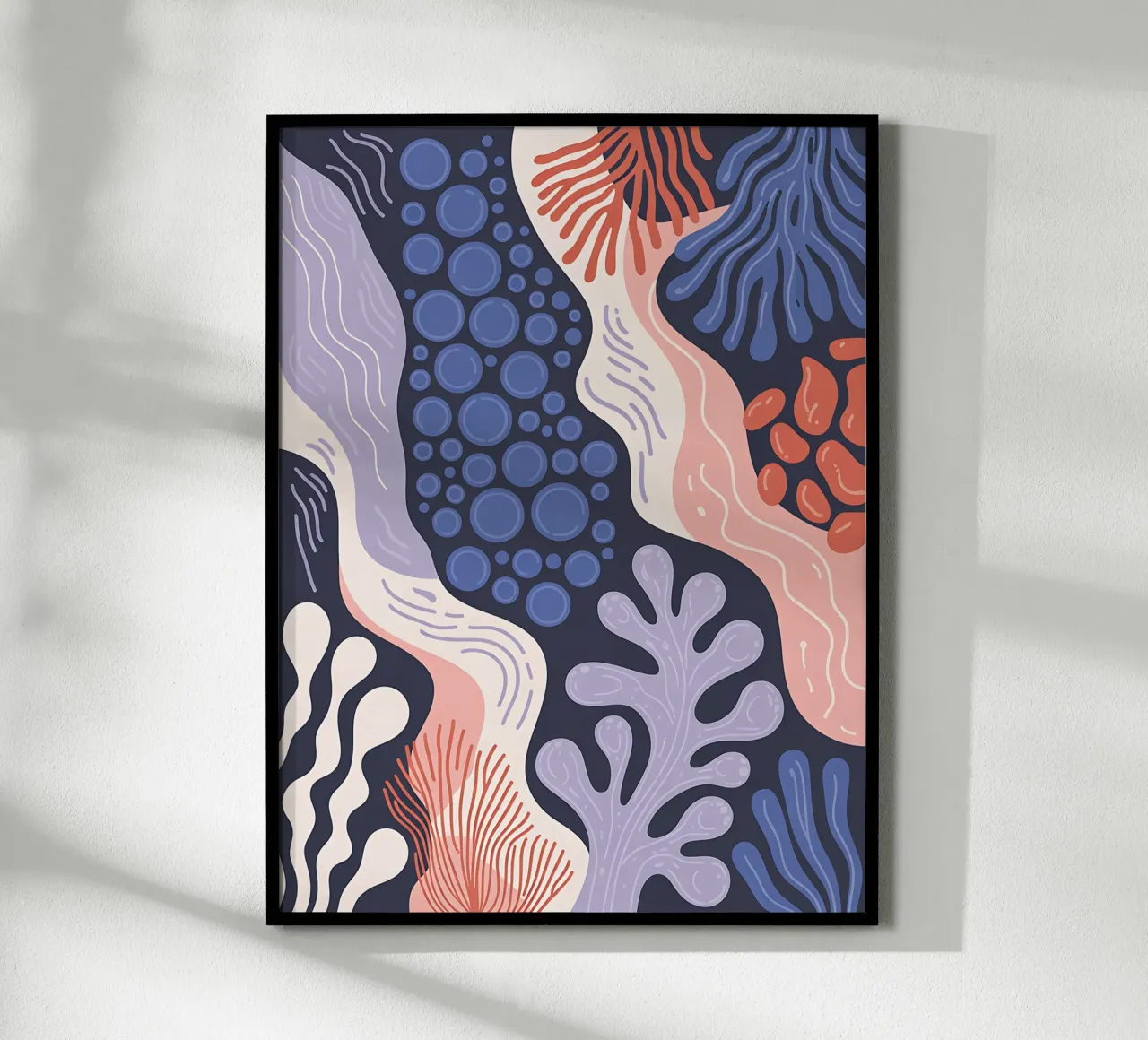 Abstract rif in blauw en roze poster met aluminium frame van Plain Thoughts