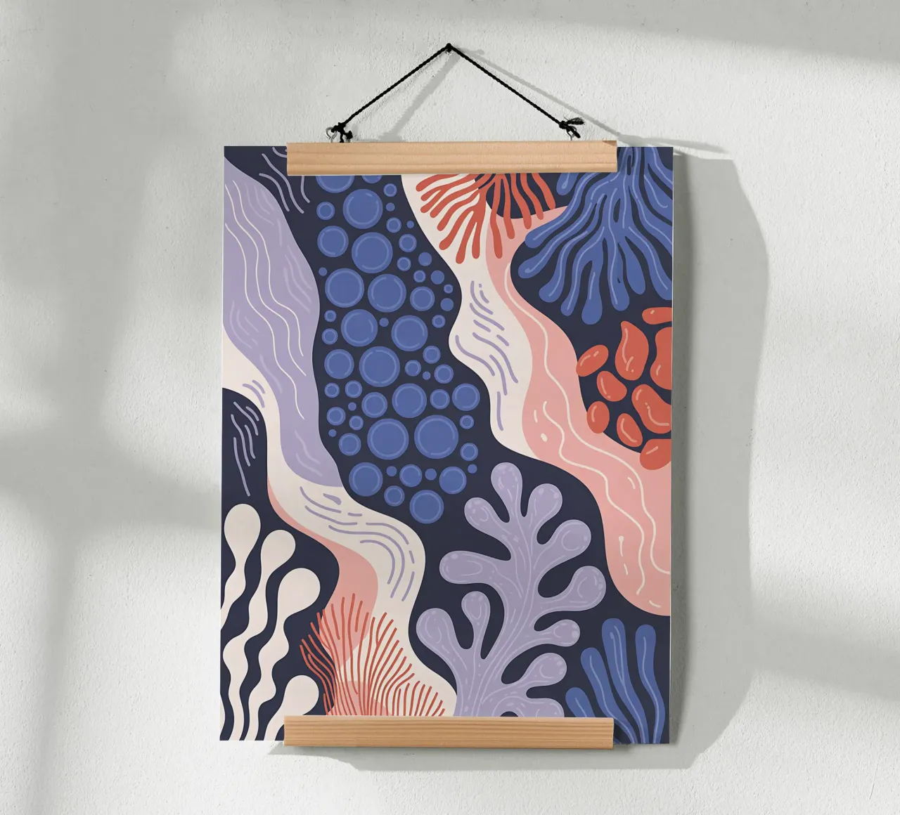 Abstract rif in blauw en roze poster met aluminium frame van Plain Thoughts