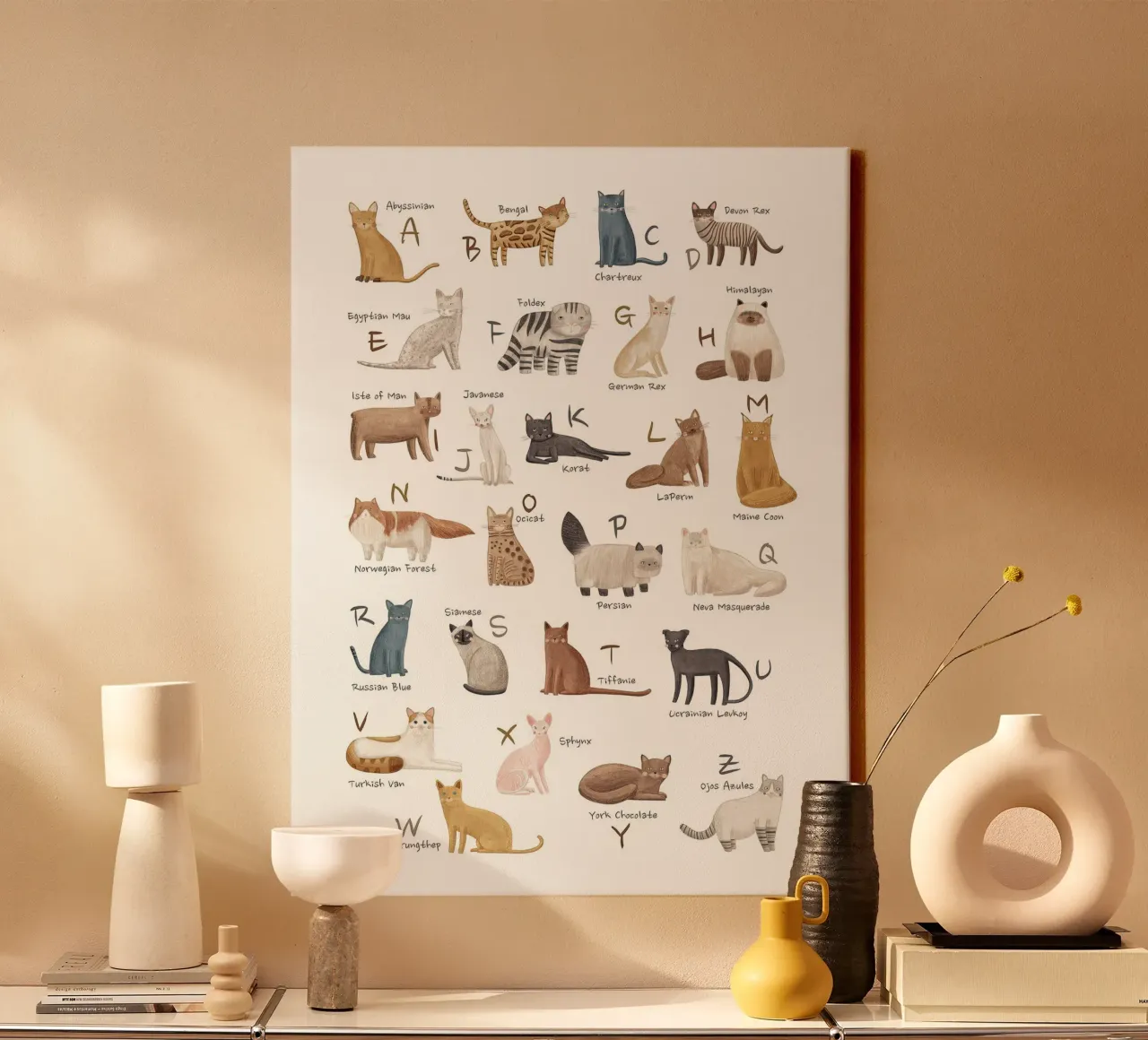 Katzen Alphabet für Katzenliebhaber Leinwand mit Schattenfugenrahmen von MelisaArt