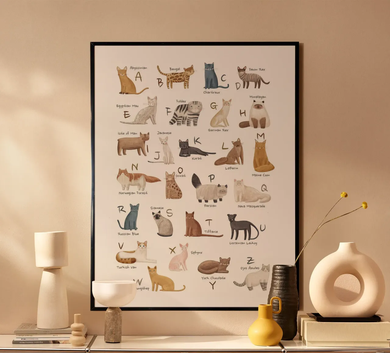 Alfabeto dei gatti per gli amanti dei gatti poster con telaio in plastica da MelisaArt