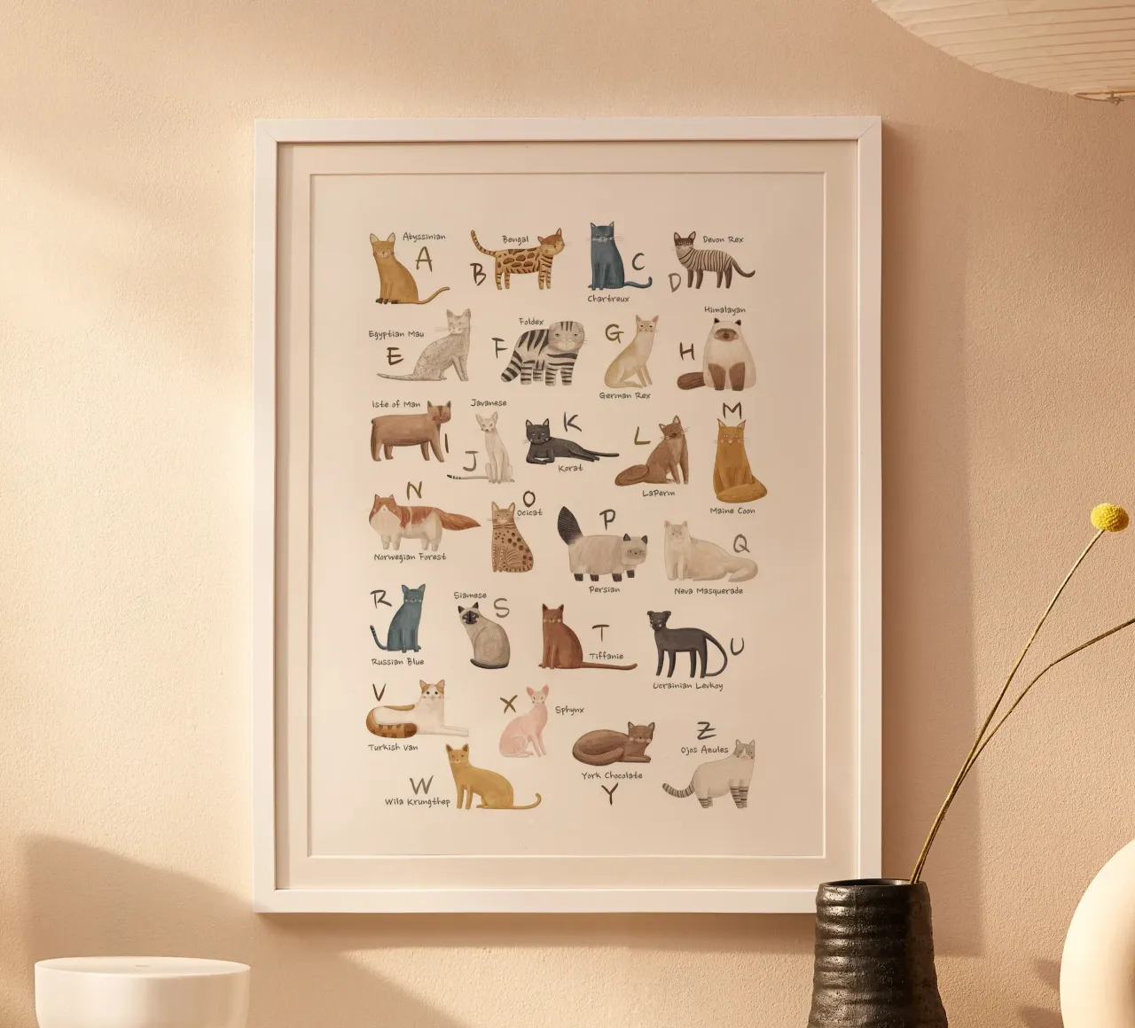 Alfabeto dei gatti per gli amanti dei gatti poster con telaio in plastica da MelisaArt