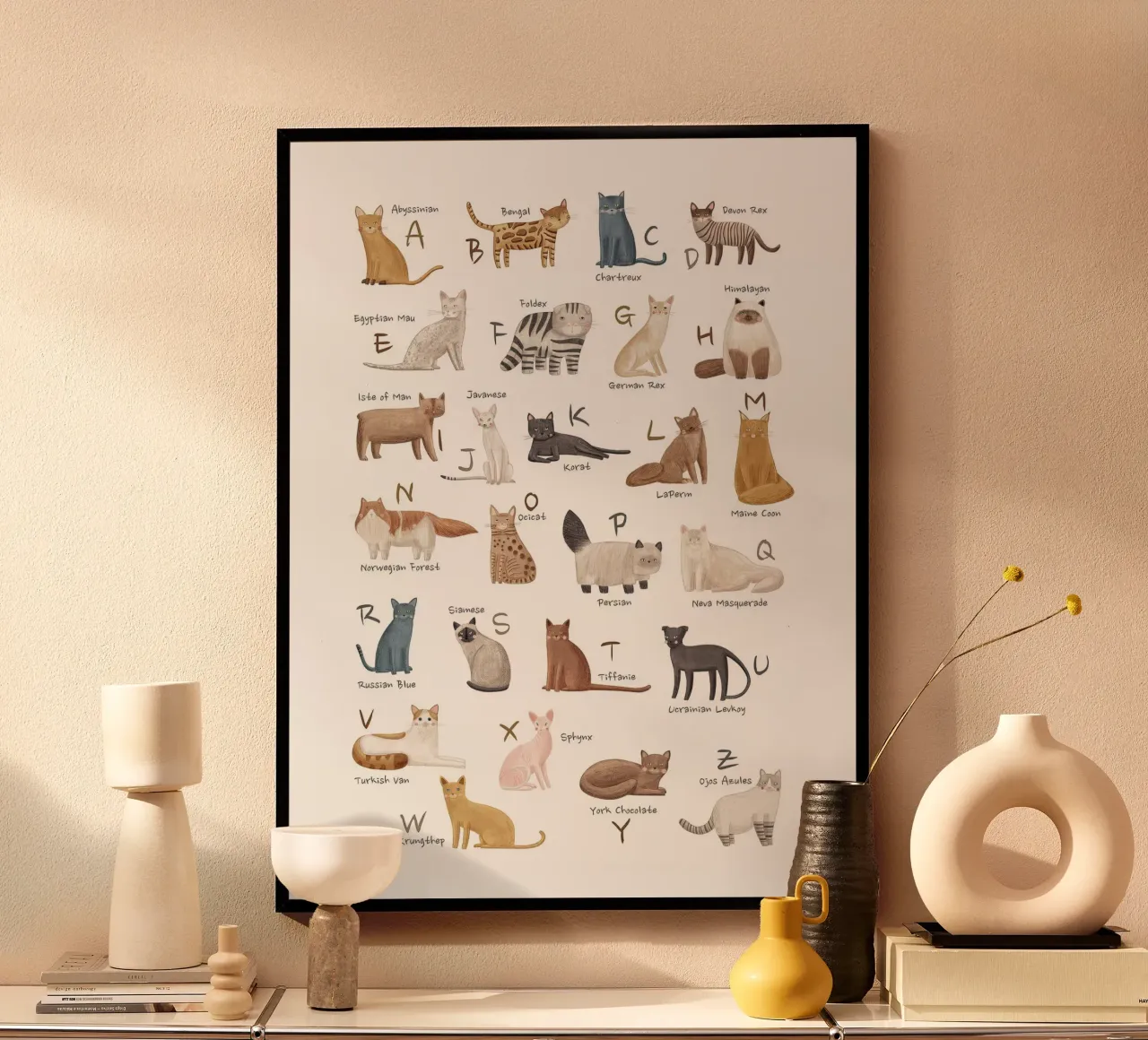 Alfabeto dei gatti per gli amanti dei gatti poster con telaio in plastica da MelisaArt