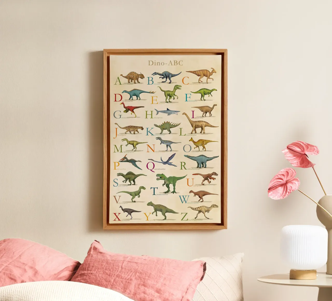 Stampa Dino ABC tela con Cornice a cassetta da MelisaArt