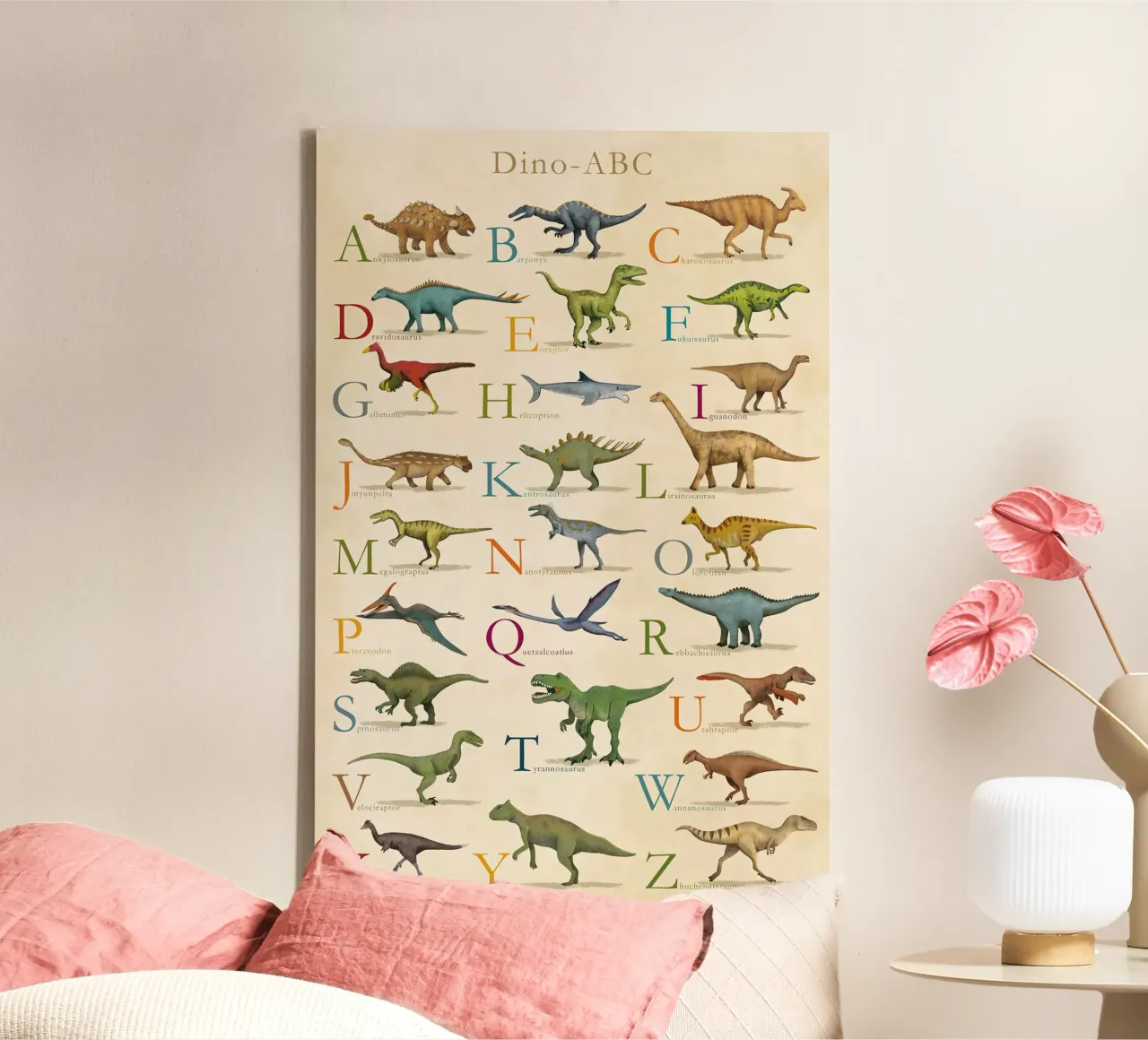 Stampa Dino ABC tela con Cornice a cassetta da MelisaArt