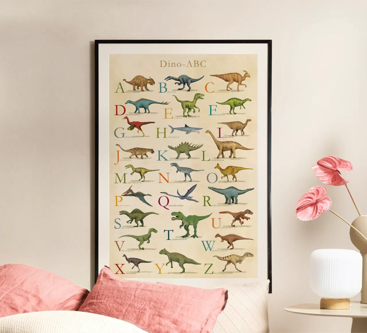 Stampa Dino ABC poster con telaio in plastica da MelisaArt