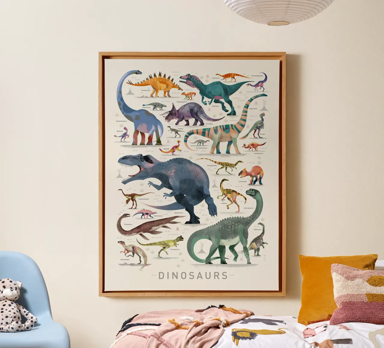 Afdrukken van dinosaurussen II canvas met Baklijst van MelisaArt