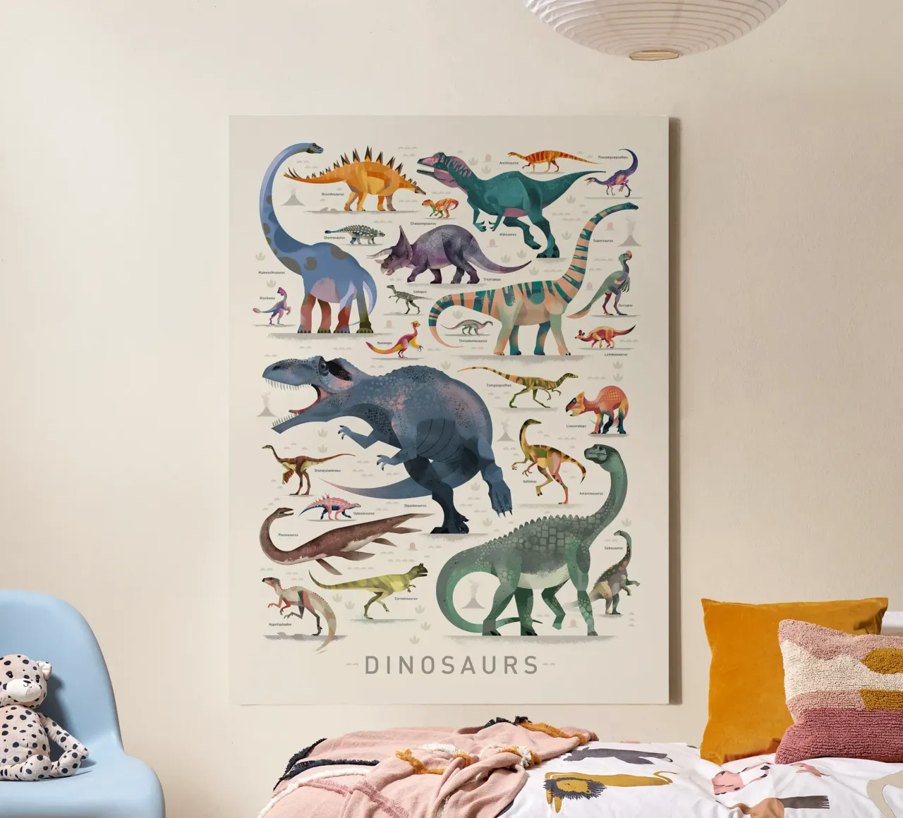 Afdrukken van dinosaurussen II canvas met Baklijst van MelisaArt
