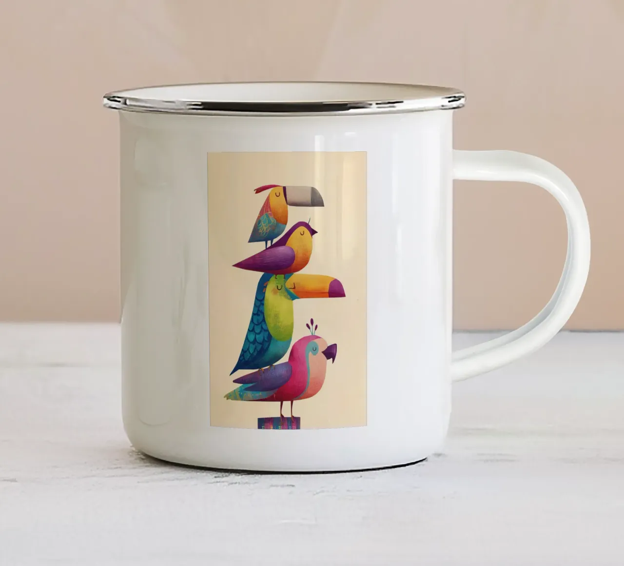 Rainbow Birds tazza in smalto da Kiara