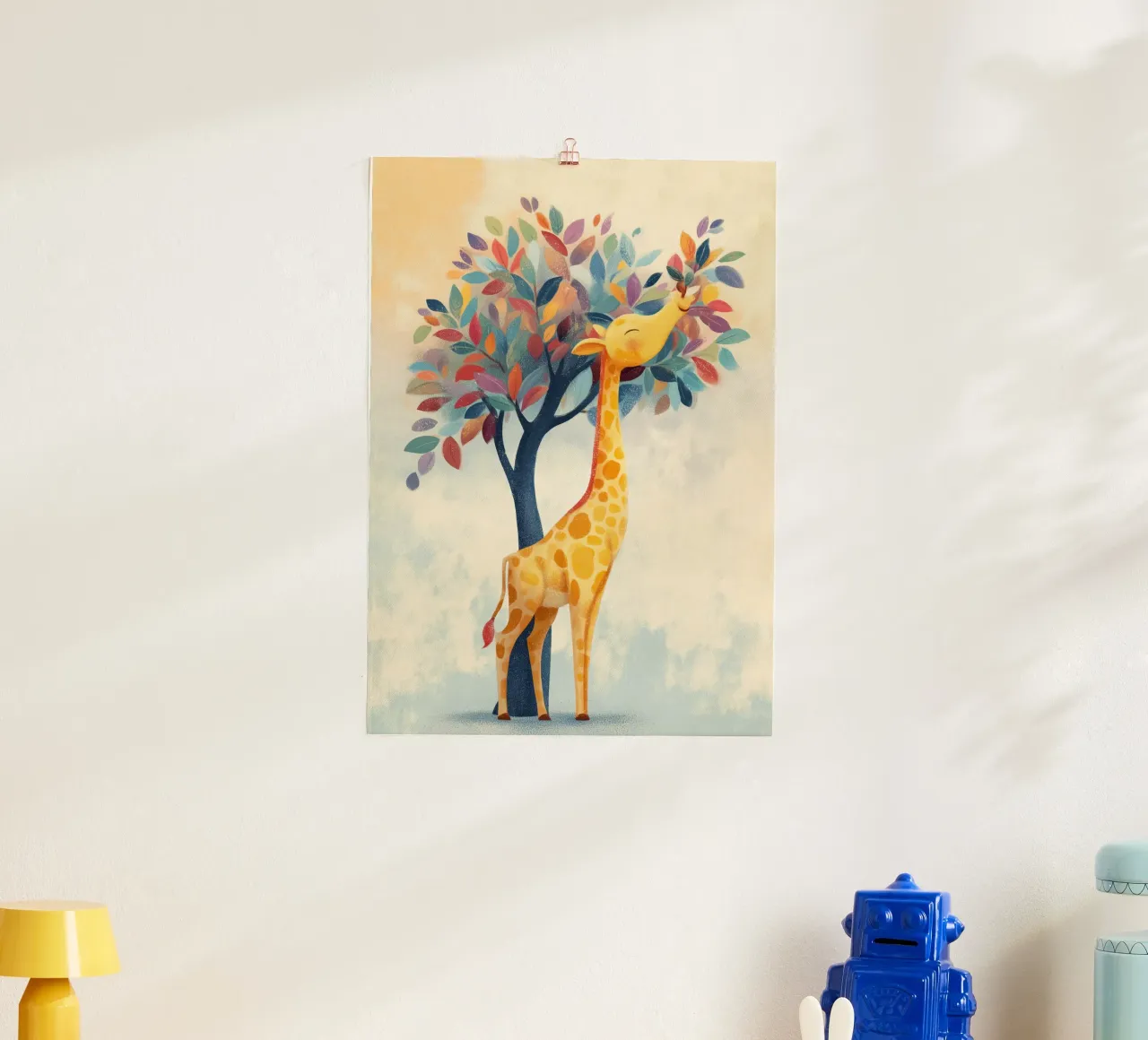 Rainbow Giraffe poster con telaio in legno da Kiara