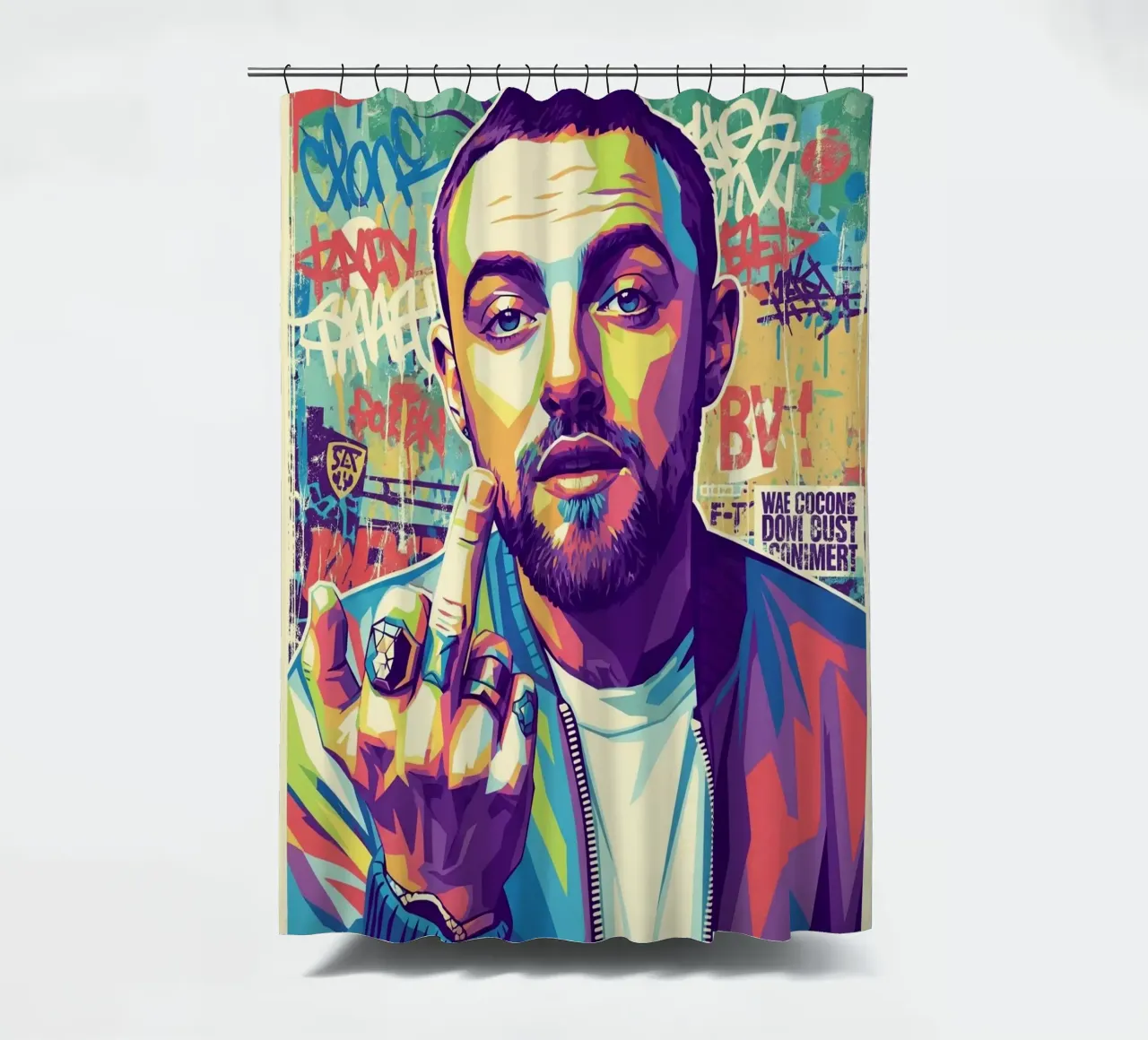 Mac Miller dedo corazón cortina de baño de Hantamrata
