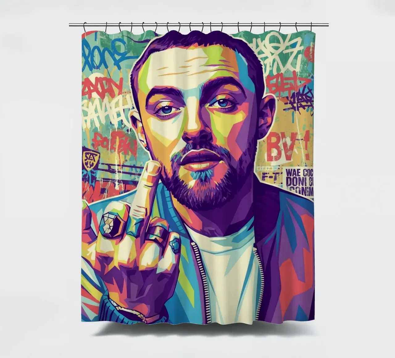 Mac Miller dedo corazón cortina de baño de Hantamrata