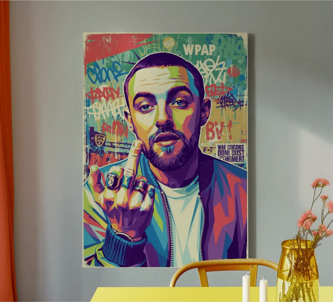 Mac Miller dedo corazón lienzo con Marco flotante de Hantamrata