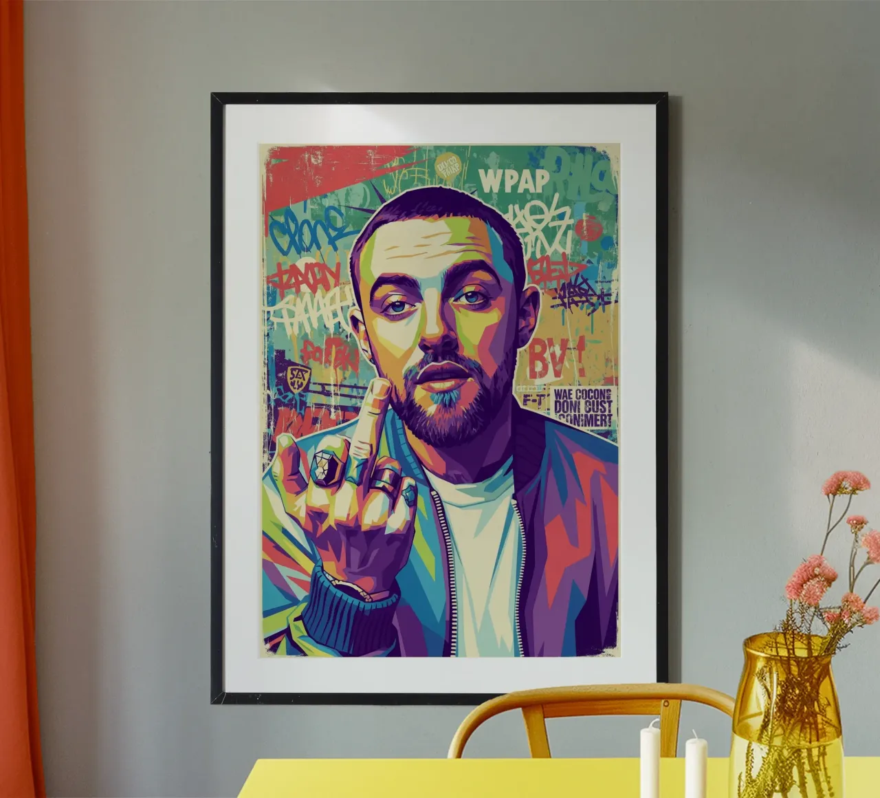 Mac Miller mittlerer Finger Poster mit Kunststoffrahmen von Hantamrata