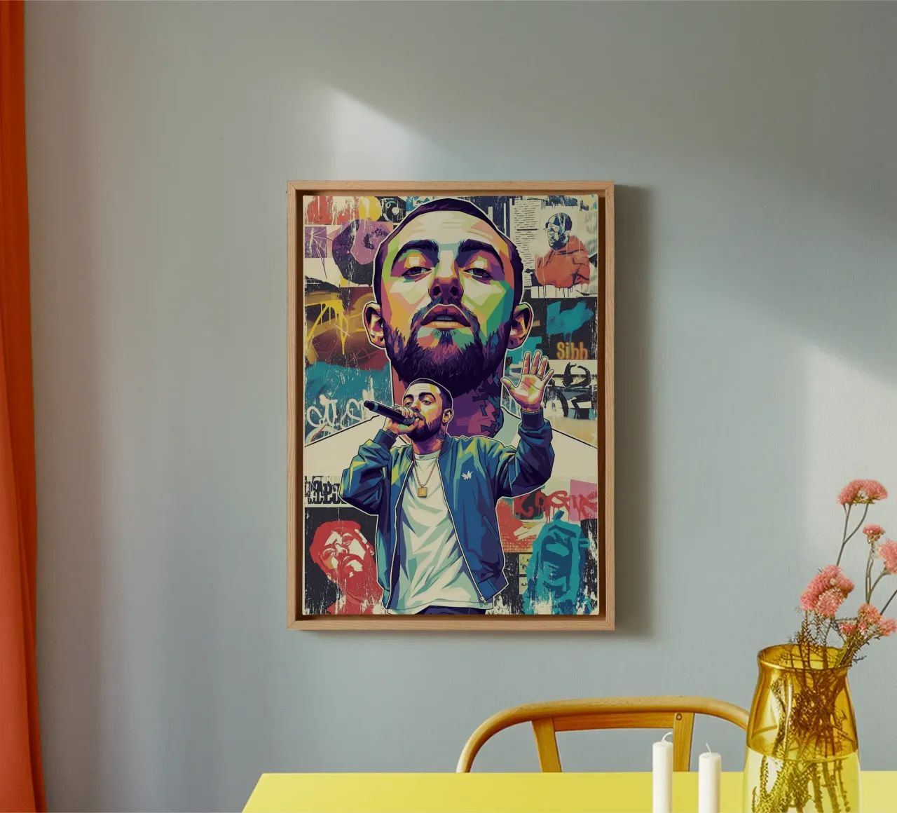 Mac Miller Farbe Pop Art Leinwand mit Schattenfugenrahmen von Hantamrata