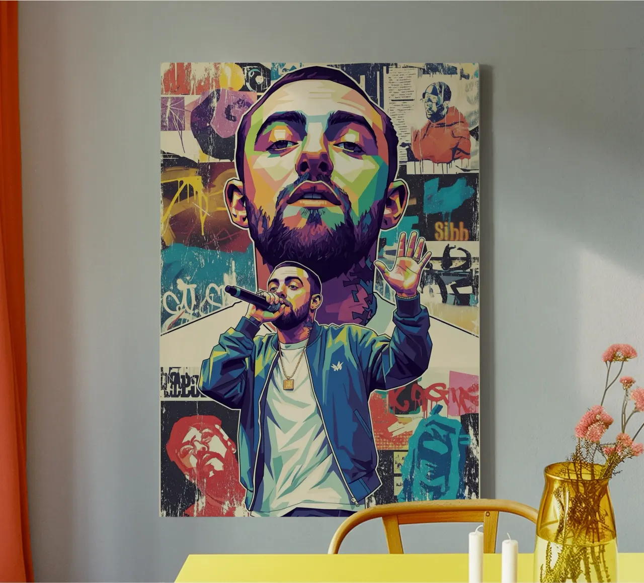 Mac Miller Farbe Pop Art Leinwand mit Schattenfugenrahmen von Hantamrata