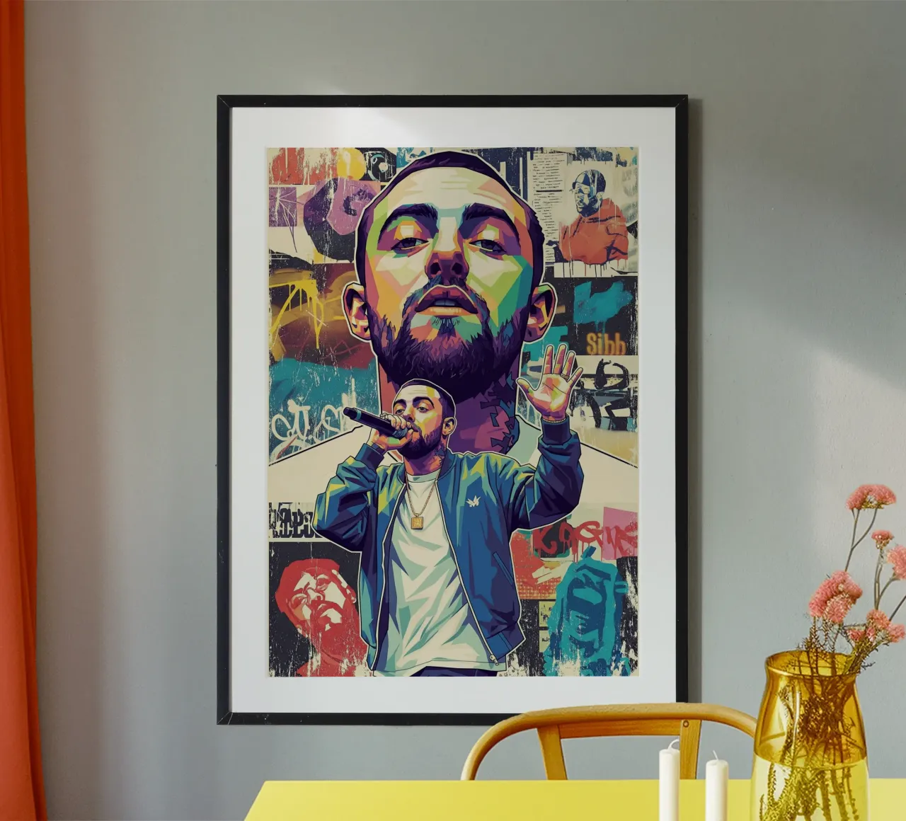Mac Miller colore pop art poster con telaio in alluminio da Hantamrata