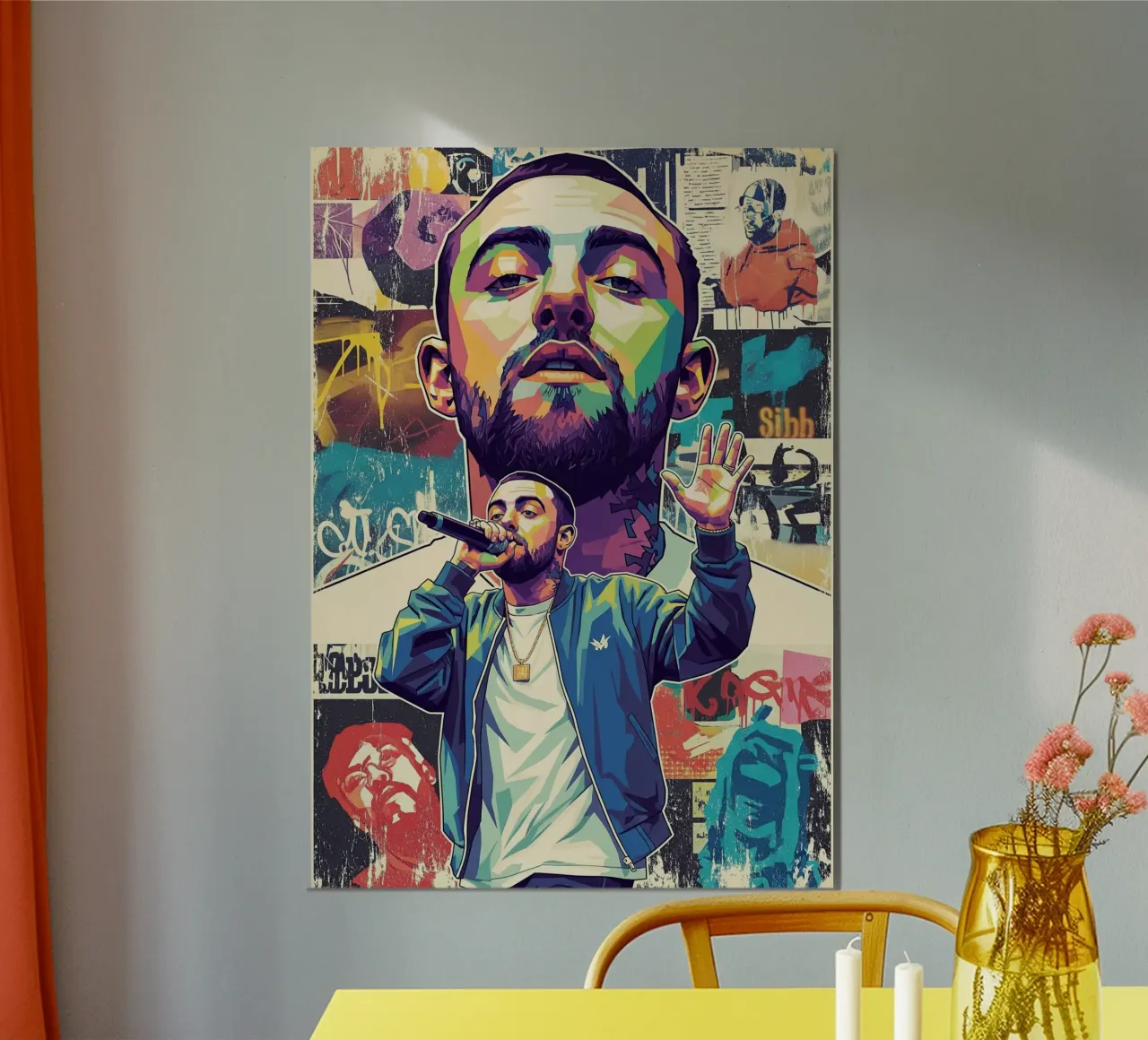 Mac Miller colore pop art poster con telaio in alluminio da Hantamrata