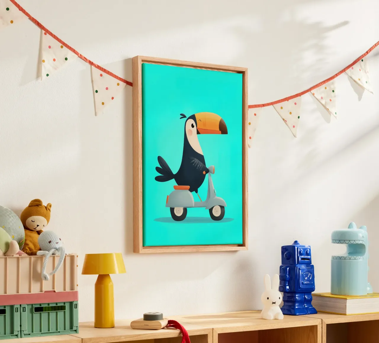 Scooter Toucan Leinwand mit Schattenfugenrahmen von Kiara