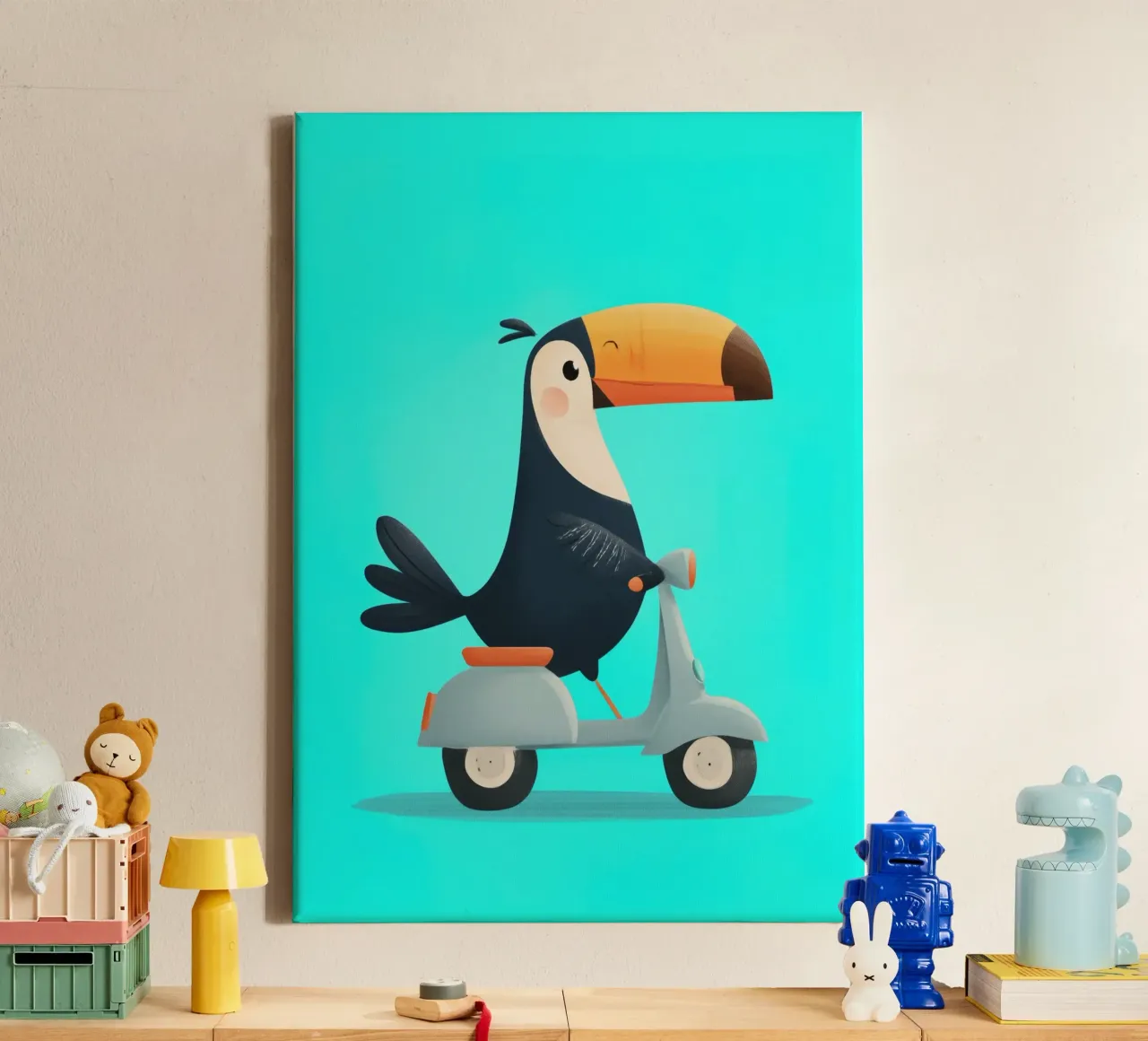 Scooter Toucan Leinwand mit Schattenfugenrahmen von Kiara